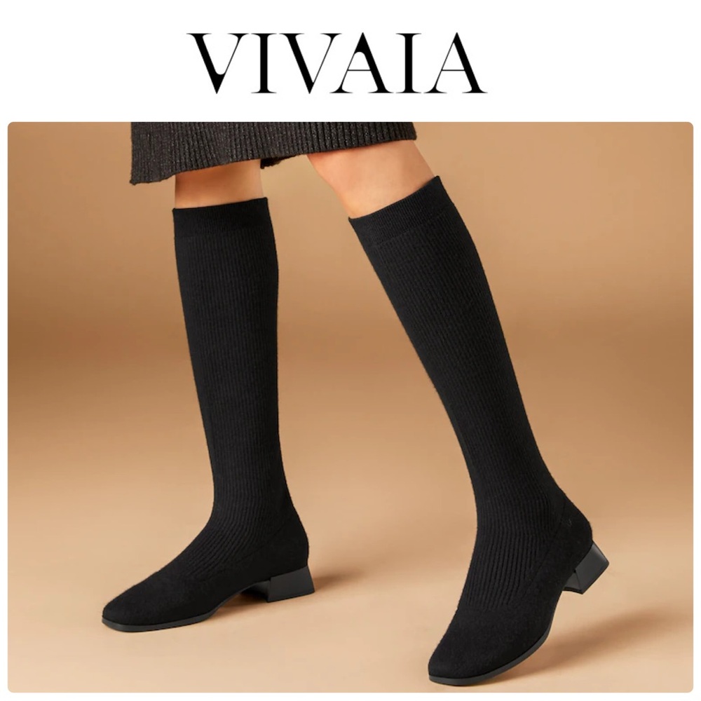 Vivaia Tara Black Knee-High Rounded Toe Boots